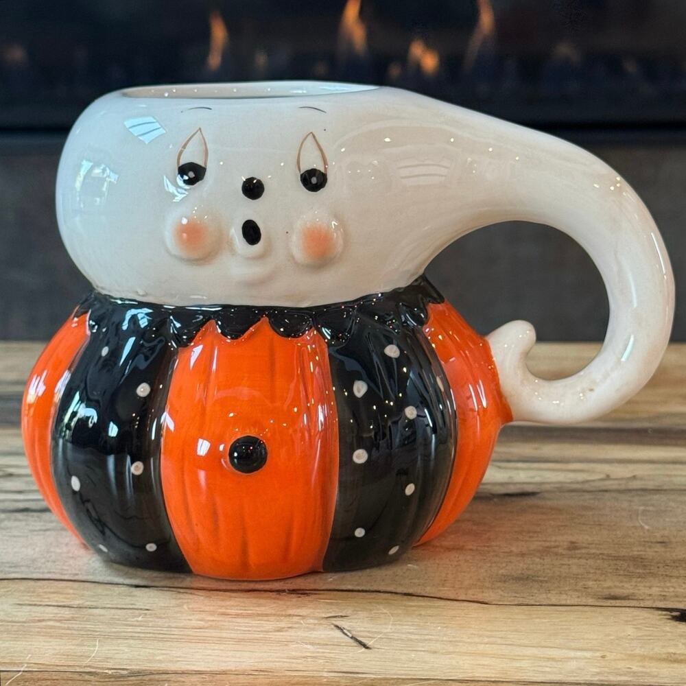 Johanna Parker Halloween Ghost Mug Pumpkin Peeps Transpac Vintage Style Fall